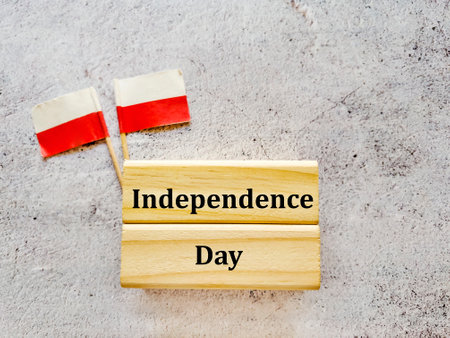 Independence day concept. Flag of Poland on wooden blocks.の写真素材
