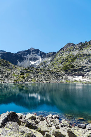 Amazing Landscape of Malyovitsa peak and Malyovitsa lake, Rila Mountain, Bulgariaの写真素材