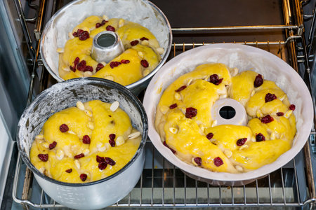 Preparation of a cake with raisins and almonds