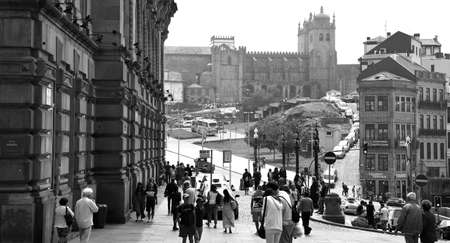 Cathedral and panorama of Porto in black and whiteのeditorial素材