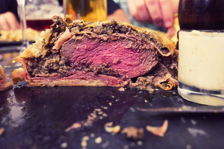 tasting of sandwiches and beers at the Irish pubの写真素材