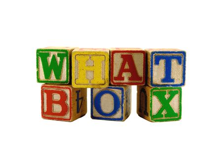 Vintage alphabet play wooden blocks layed out in two rows spelling out of the boxの写真素材