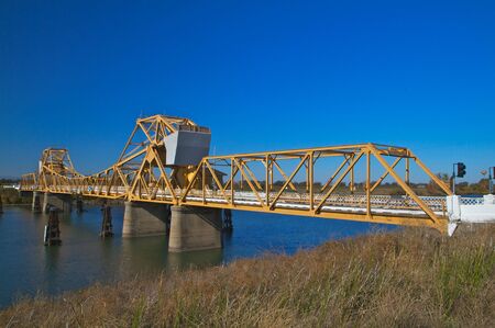 River bridge at Courtland, CA in the delta of northern Californiaの写真素材