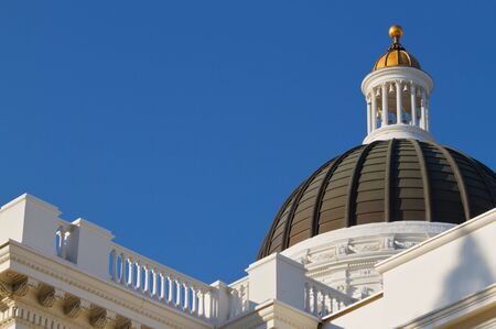 Gold ball topped California State Capitol Dome and roof railingの写真素材