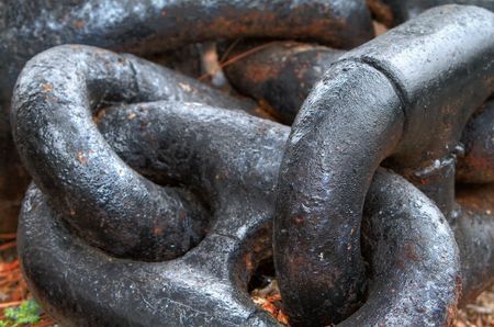 Close up of Large steel ships anchor chainの写真素材