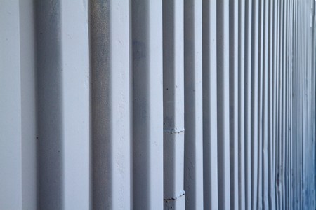 Gray steel storage container image taken in perspectiveの写真素材