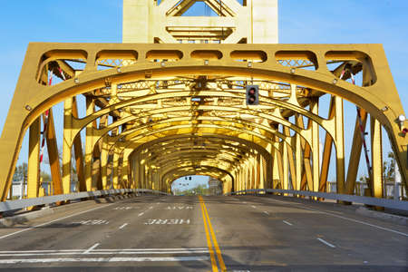 Sacramento Golden Tower Bridge from front looking throughの写真素材