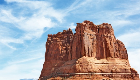 Red Rock Formations in Arches National Park with dramatic Blue Skyの写真素材