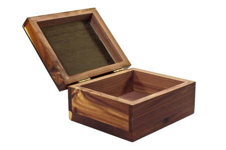 Wooden Trinket Box with Lid Open Isolated on White