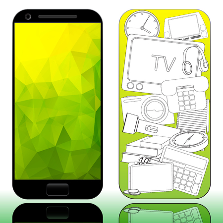 Mobile phone with colorful screen. The main content in the form of icons.のイラスト素材
