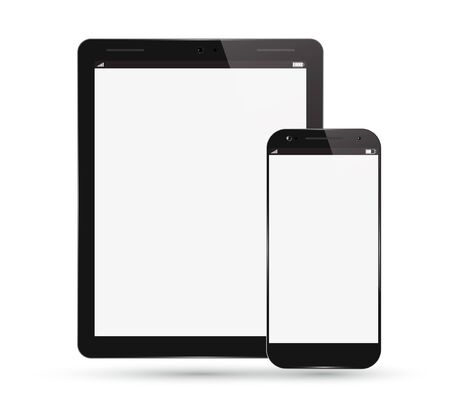 Tablet PC Computer with Smart Phone. Realistic Modern Mobile Pad. Isolated on White Background.のイラスト素材