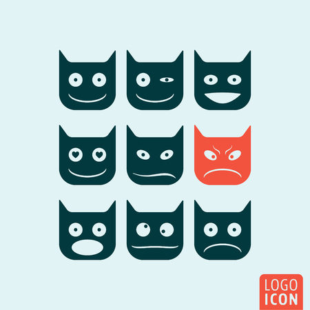 Emoticons icon. Emoticons symbol. Set emoji icons isolated, head cat minimal design. Vector illustrationのイラスト素材