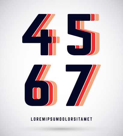 Set of typographic alphabet font template. Numbers 4, 5, 6, 7のイラスト素材