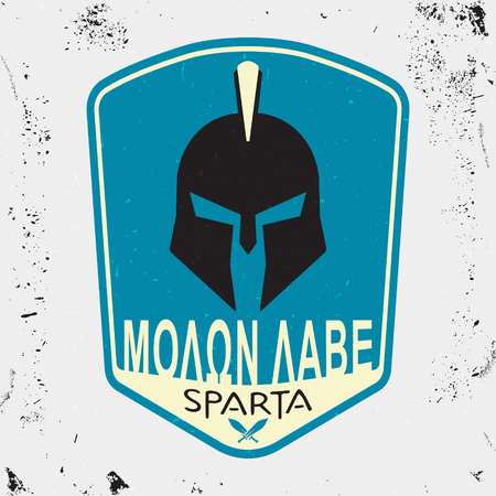 T-shirt print design. Spartan motto - Molon labe - Come and take. Printing and badge applique label t-shirts, jeans, casual wear. Vector illustration.のイラスト素材