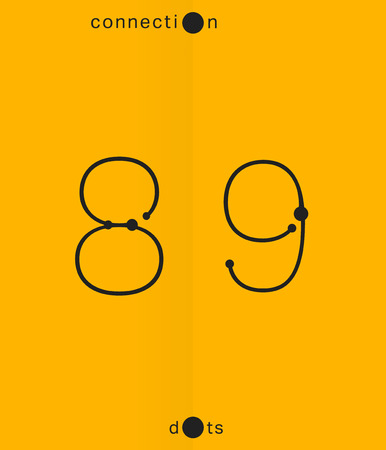 Alphabet font template. Set of numbers 8, 9 icon. Connection dots design. Vector illustration.