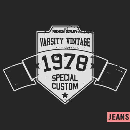 T-shirt print design.Shield vintage stamp. Printing and badge applique label t-shirts, jeans, casual wear. Vector illustration.のイラスト素材