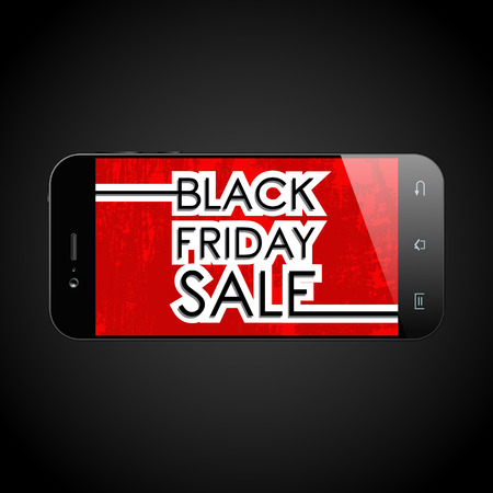 Black friday sale text on smartphone. Design for sale, discount, cover, banner, brochure or flyer. Vector illustration.のイラスト素材