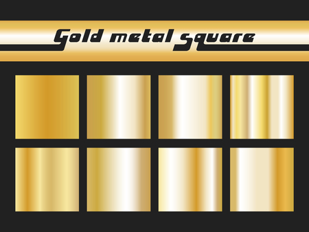 Set of gold gradient square. Golden metallic texture pattern. Vector illustrationのイラスト素材
