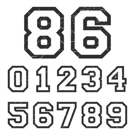 T-shirt print design. Vintage numbers stamp isolated on white background. Printing and badge applique label t-shirts, jeans, casual wear. Vector illustration.のイラスト素材