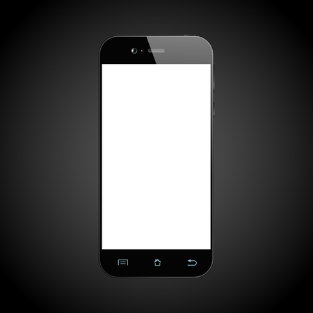 Black smartphone. Cellphone template. Mobile phone with blank screen. Vector illustration.のイラスト素材