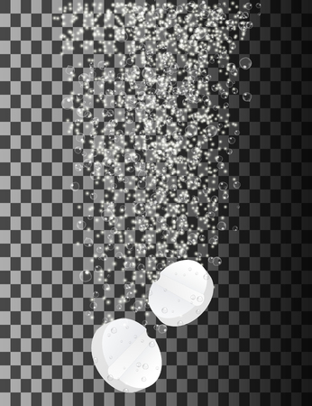Soluble pill on transparent background. Two dissolving tablets. Effervescent tablet. Vitamin C. Vector illustration.のイラスト素材