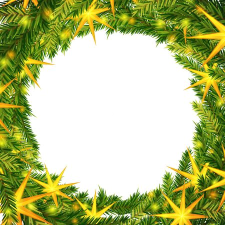 Christmas wreath with stars background template. Design for cover, greeting card, invitations printings, brochure or flyer. Vector illustration.のイラスト素材