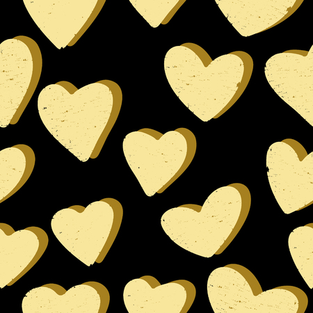 Seamless heart pattern isolated on black background. Golden hearts for greeting card, Valentines day brochure or flyer . Vector illustration.のイラスト素材
