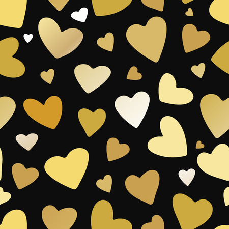 Gold hearts seamless pattern on black background. Design for greeting card, Valentines day brochure or flyer . Vector illustration.のイラスト素材