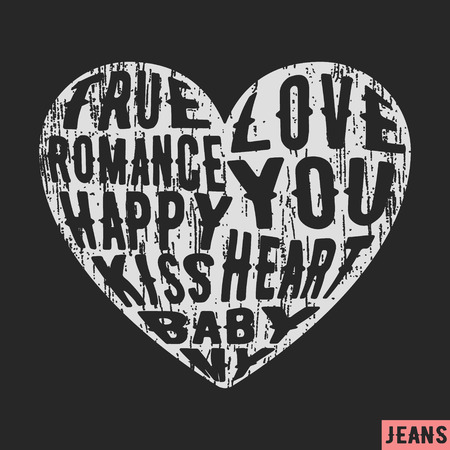 T-shirt print design. Heart vintage stamp. Printing and badge applique label t-shirts, jeans, casual wear. Vector illustration.のイラスト素材