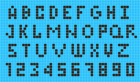 Retro pixel font old video game design. 8 bit letters and numbers. Vector illustration.のイラスト素材