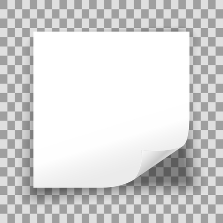 Blank sheet of paper on transparent background. Empty white paper sheet with curled corner. Vector illustration.のイラスト素材