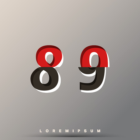 Alphabet font template. Set of of numbers 8, 9 logo or icon glitch design. Vector illustration.のイラスト素材