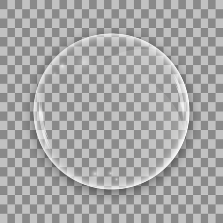 Glass lens on transparent background. Sphere bubble with glares. Vector illustration.のイラスト素材