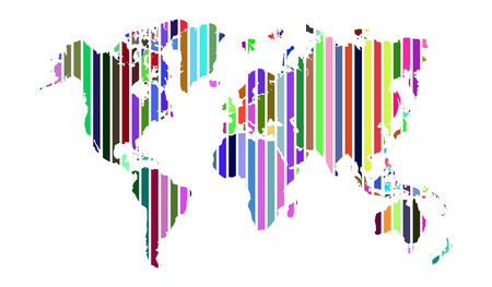 Multicolor stripe world map isolated on white background. Vector illustration.のイラスト素材
