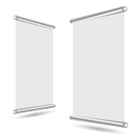 Blank roll-up banner stand template. Roll up banner display isolated on white background. Vector illustration.のイラスト素材
