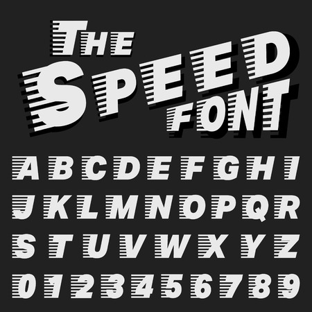 Alphabet font template. Set of letters and numbers speed design. Vector illustration.のイラスト素材