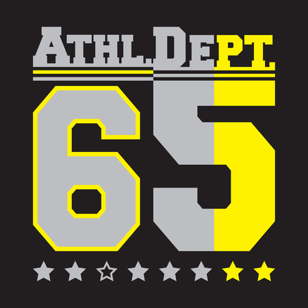 T-shirt print design. 65 athletic department vintage stamp. Printing and badge, applique, label, t shirts, jeans, casual and urban wear. Vector illustration.のイラスト素材