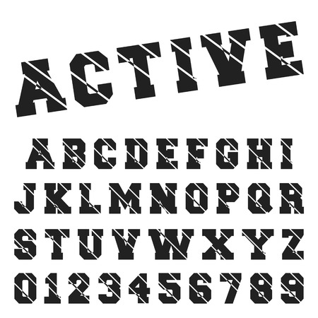 Alphabet font template. Set of letters and numbers active black and white design. Vector illustration.のイラスト素材