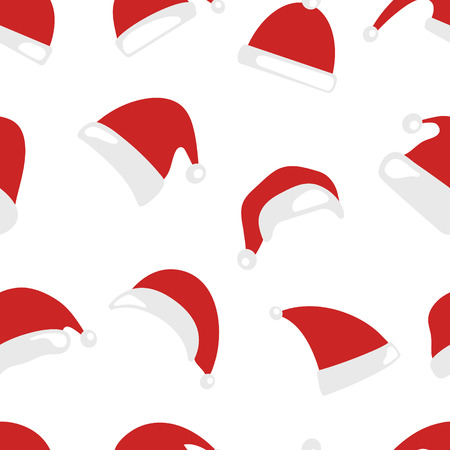 Christmas hat seamless pattern isolated on white background. Santa Claus hats set. Happy New Year and Merry Christmas background. Vector illustration.のイラスト素材