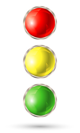 Traffic light isolated on white background. Red, yellow and green signal lights. Vector illustration.のイラスト素材