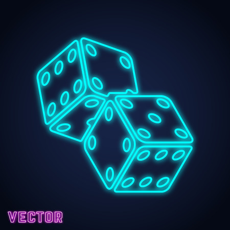 Game dice icon. Two game dices neon line design. Vector illustration.のイラスト素材