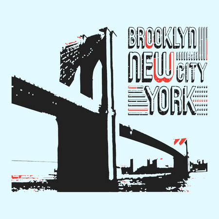 Brooklyn New York City t-shirt print design. Grunge vintage t shirt stamp. Printing and badge applique label t-shirts, jeans, casual wear. Vector illustration.のイラスト素材