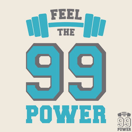 Feel the power t shirt print stamp. Vintage design for printing products, badge, applique, t-shirt stamp, clothing label, gym or casual wear. Vector illustration.のイラスト素材