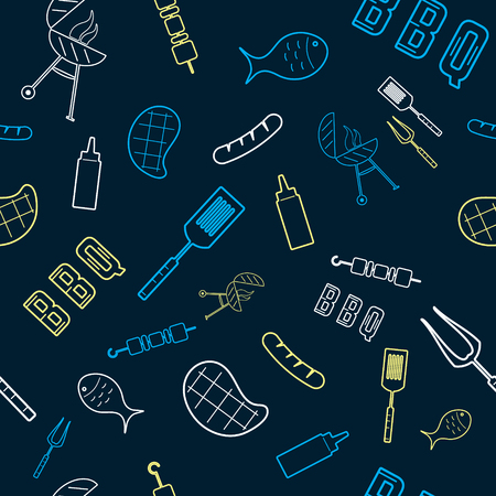 BBQ and grill seamless pattern. Barbecue party background for textile print. Vector illustration.のイラスト素材