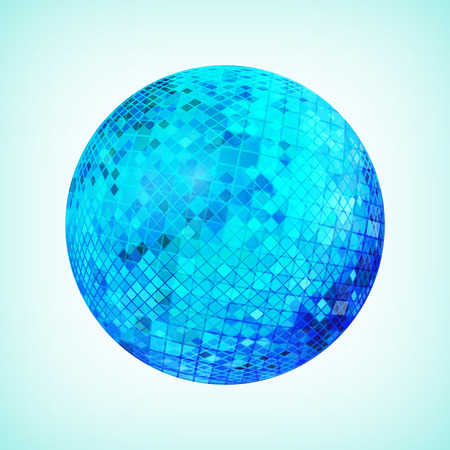 Blue discoball. Disco mirrorball designed for party flyer, art poster or cover brochure. Vector illustration.のイラスト素材