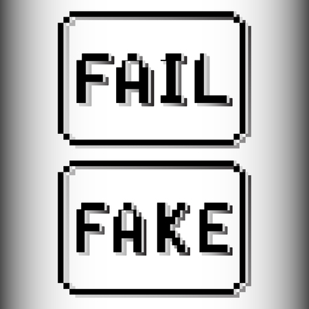 Fail and Fake pixel stamp. Old video game design text message. Vector illustration.のイラスト素材