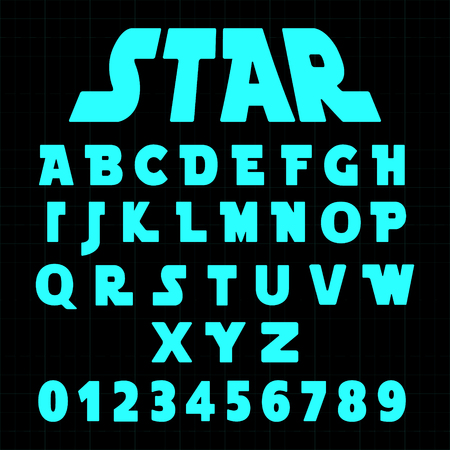 Alphabet font template. Set of letters and numbers futuristic star designのイラスト素材