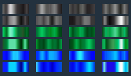 Black, green and blue metallic foil texture set. Collection of color gradients backgrounds. Vector illustration.のイラスト素材