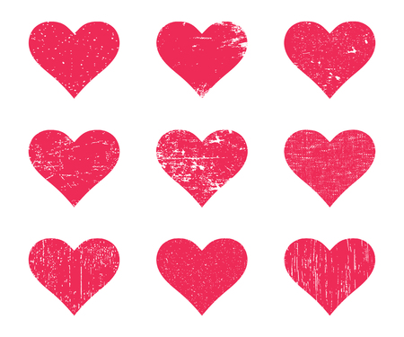 Red grunge hearts. Distressed texture heart set. Vector illustration.のイラスト素材