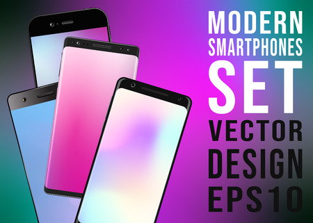 Modern smartphones with colorful gradient screensaver. Mobile phone mockup design. Vector illustration.のイラスト素材